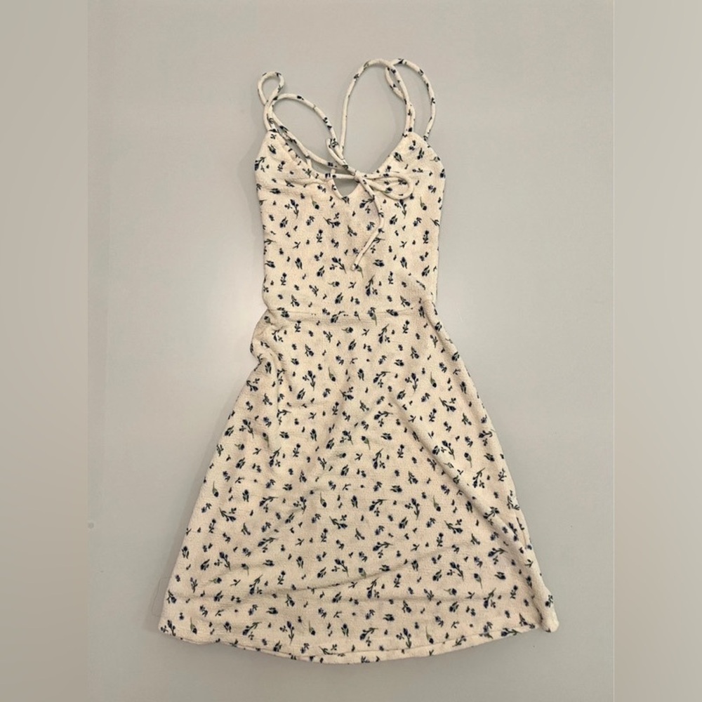 cream and blue floral mini dress